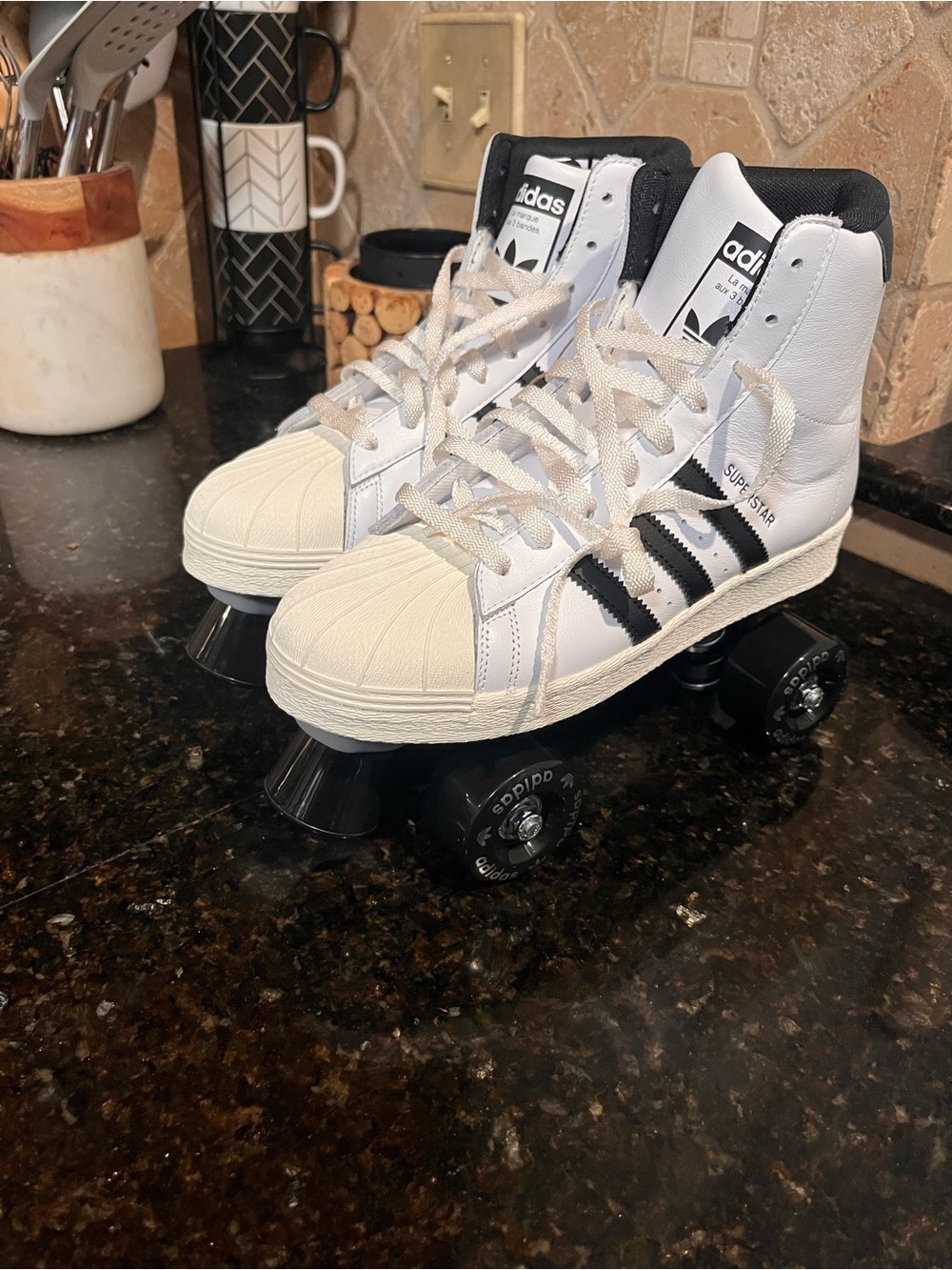 adidas White and Black High-Top Roller sz 8.5
